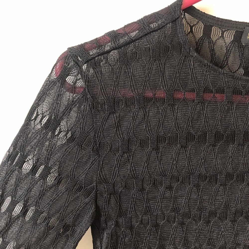 House of Harlow sheer textured knit fitted long sleeve top black stretchy Size S